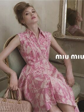 Miu Miu authentic sz 42 (2-8) $1,499 Pink & cream silk Floral Sleeveless dress